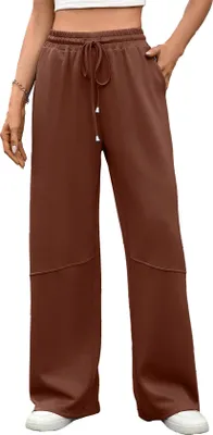 Image de ASKSA Pantalon de jogging femme Baggy taille haute jambes larges Pantalon de sport Confortable Pantalon long avec poches (Orange,XXL)