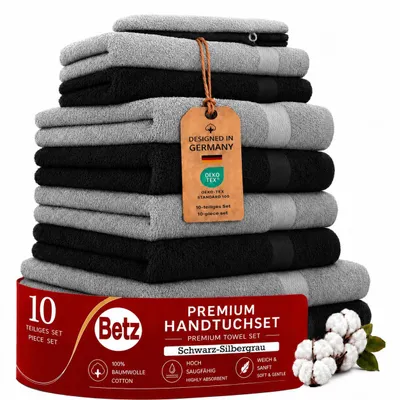 Produktbild von Betz 10-tlg. Handtuch-Set PREMIUM 2 Duschtücher 4 Handtücher 2 Gästetücher 2 Waschhandschuhe Farbe: silbergrau & schwarz