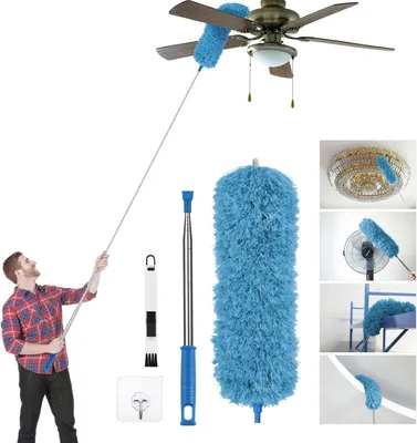 Image de Plumeau télescopique microfibre extra long 2.45m Lavable avec brosse de nettoyage