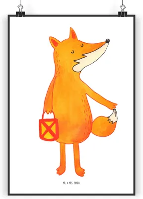 Produktbild von Mr. & Mrs. Panda Bild Fuchs Laterne DIN A5 - Weiß - Geschenk, Wandbild, Füchse, wanddeko, Laternenumzug, Sankt Martin, Selbstbewusst, Wanddekoration, Plakat, drucke