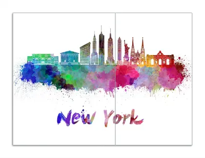 Produktbild von Wallario Herdabdeckplatte aus Glas, Größe 70 x 52 cm 2-teilig, Motiv Städte als Aquarell - Skyline von New York