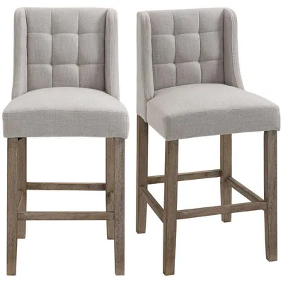 Image de Ensemble de 2 tabourets de bar - Tabourets de bar en bois massif avec dossier et repose-pieds - Beige et naturel