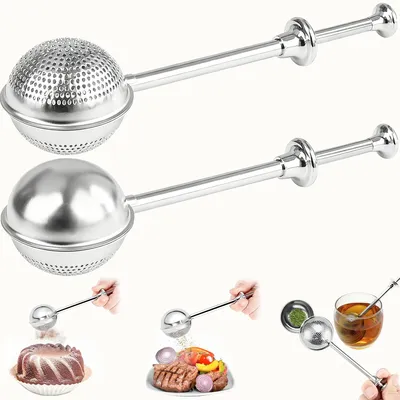 Produktbild von 2pcs Mehl-Staubwedel zum Backen, Puderzuckerstreuer mit Griff, Edelstahl Puderzucker Shaker,Tee-Ei für losen Tee, Kakaostreuer, Zuckerstreuer