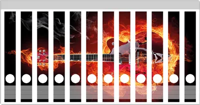 Produktbild von Wallario Ordnerrücken Sticker, selbstklebend für schmale Ordner, 12 Stück, Motiv Brennende Gitarre