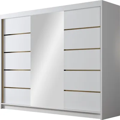 Produktbild von MIRJAN24 Schiebetürenschrank mit Spiegel Amber VI, Kleiderschrank mit Kleiderstange, mit drei Schwebetüren, Garderobe (Farbe: Weiß)