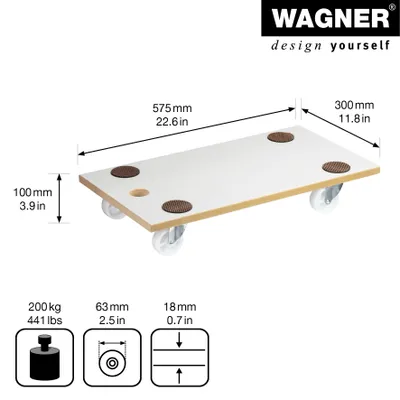 Immagine prodotto di Wagner design yourself Transportroller MM 1319 weiß 30.0 x 57.5 11.0 cm bis 200.0 kg (20131901)