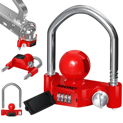 Produktbild von MASKO® Anhängerschloss Zahlenschloss mit 4 Stellig Code für gängige Anhängerkupplung Anhängerkugelsperrkupplung einfache Montage Diebstahlschutz Wohnwagen Anhänger Abschleppsperre Stahlbügel