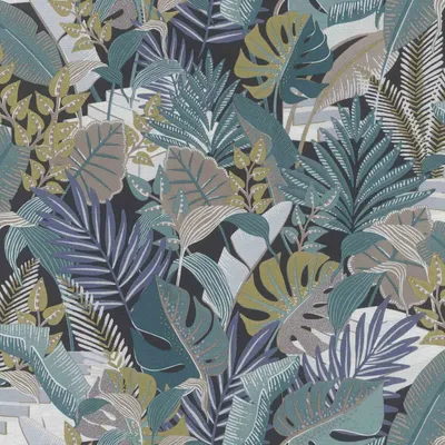 Produktbild von Vliestapete Pflanzentapete Schwarz Blau Naturoptik 687828 Mustertapete Tropical House