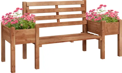 Produktbild von Outsunny Gartenbank, 2-Sitzer Sitzbank, Holzbank, Balkonbank mit Blumenkasten, für Garten, Terrasse, bis 240 kg Belastbar, 184 x 59 x 95 cm, Dunkelbraun