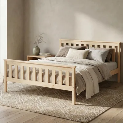 Produktbild von Home Collective Massivholzbett Einzelbett Doppelbett Kiefer Bettgestell mit Lattenrost & Kopfteil | 90x200 120x200 140x200 160x200 | Schlafzimmer Jugendzimmer Gästezimmer | 140x200 cm | Natur