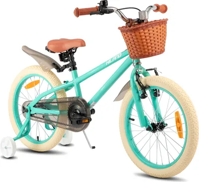 Produktbild von HILAND Ins Star 18 Zoll Kinderfahrrad für Mädchen Jungen 5 6 7 8 9 Jahre mit Stützräder, Korb, Handbremse und Rücktrittbremse, Mintgrün