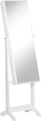 Image de Miroir de courtoisie sur pied - Miroir de maquillage sur pied - Armoire à bijoux avec espace de rangement - Miroir pleine longueur - Fermeture magnétique - 46 x 36,5 x 151,5 cm - Blanc