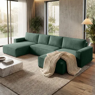 Image de Ensemble canapé d'angle Parys U Canapé d'angle avec fonction de couchage et table de chevet Angle en U tapissé dans une housse en corde 390 cm Angle en U, couleur : vert, Poso 14