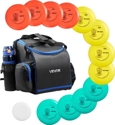 Obrázek produktu pro VEVOR discgolfová sada disků (12 + 1) pro začátečníky, startovací sada, s putterem, středním nápřahem, driverem, včetně mini značkovače, přenosný batoh, na zahradu, trávník, pláž a do venkovního parku
