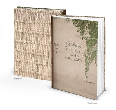 Produktbild von Leeres Gästebuch DIN A4 Vintage für Hochzeit Pension Hotel Ferienhaus - beige grünohne Metallecken