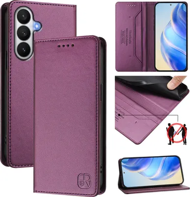 Produktbild von Lederhülle für Samsung Galaxy S26 Hülle Flip Brieftasche Kartenfächern Ständer Schutzhülle Lila