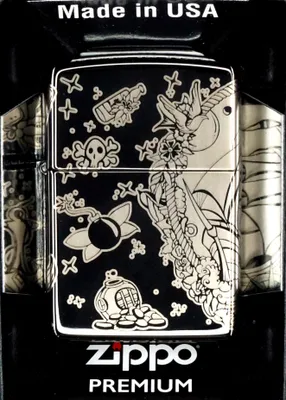 Obrázok produktu pre Zippo zapa?ova? Tattoo Theme Design benzínový, vysoký lesk, vetruodolný, pirátsky motív 360°
