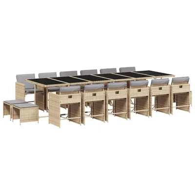 Produktbild von vidaXL 17-tlg. Garten-Essgruppe mit Kissen Beigemischung Poly Rattan