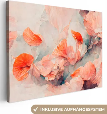Produktbild von MuchoWow® - Leinwandbilder - Blumen - Blätter - Pflanzen - Rosa, Wandbild, Wanddeko Bilder Wohnzimmer, 80x60 cm