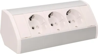 Produktbild von ORNO OR-GM-9001/W-G(GS) Möbelsteckdose, 16A, 3680W, 3 Schuko-Steckdosen, Kabellänge 0,6m, weiß/silber
