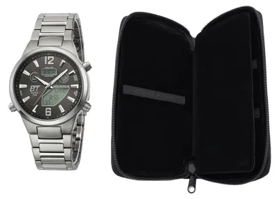 Produktbild von ETT EXKLUSIVSET MIT GRATIS REISE-ETUI: Eco Tech Time Solar Drive Funk Everest II Titan Herrenuhr World Timer - EGT-11380-20M