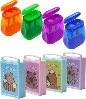 Produktbild von Punktspitzerset 4-teilig, mit Auffangbehälter und 4 Radiergummis, bunt, kompakt, für Schule und Büro