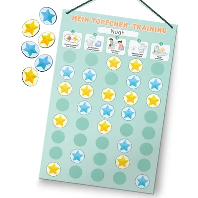 Produktbild von Töpfchen Training Kinder magnetisch - Magnettafel mit 60 Magnete - Mit Kordel - Komplett beschreib- und abwischbar