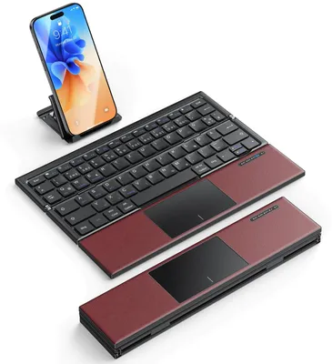 Produktbild von Faltbare Bluetooth Tastatur mit Touchpad QWERTZ Burgunderrot