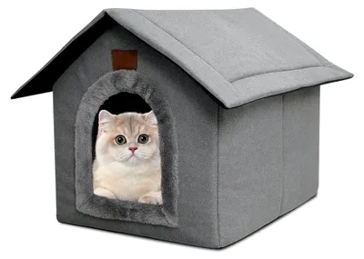 Produktbild von Winterfestes Katzenhaus für Draußen, 35x30x35cm, Wetterfeste Katzenhöhle mit Plüschkissen, Faltbare Hundehöhle für Streuner