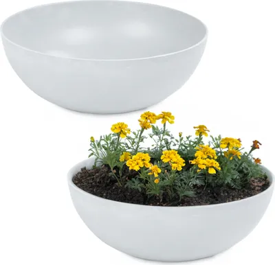Immagine prodotto di Fioriera rotonda bulbosa da 20 cm per esterni, grigio chiaro marmorizzato