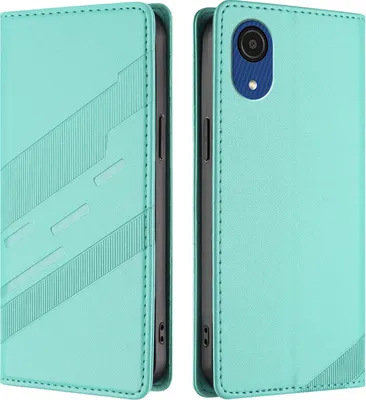 Produktbild von Hülle für Samsung Galaxy A03 Core, Kunstleder Brieftaschen Handyhülle mit Kartenfach und Standfunktion Türkis
