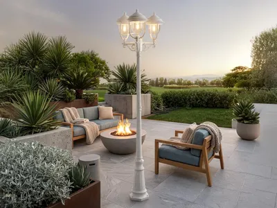 Produktbild von LED Straßenlaterne Weiß 218cm, Mastleuchte im Landhausstil zur Gartenbeleuchtung