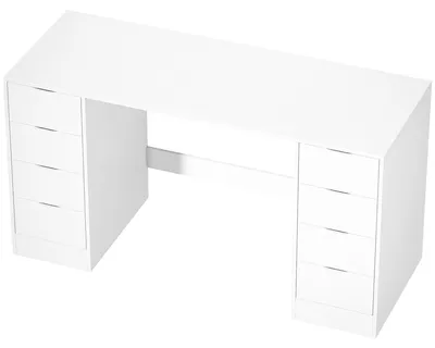 Produktbild von Schreibtisch 140 cm mit 8 Schubladen, moderner Bürotisch mit Stauraum, weiße Holzoptik