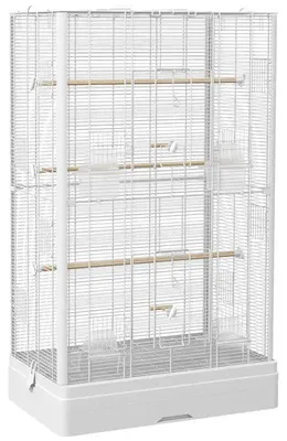 Zdjęcie produktu dla Klatka dla ptaków – idealna dla kanarków, papug i innych ptaków – z drzwiczkami i siedzeniami – wymiary: 61 x 36,5 x 98 cm – kolor biały