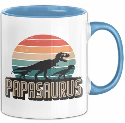 Produktbild von Papa Vatertag Tasse Becher Geschenk Lustige Geschenkidee Spruch Papasaurus Dinosaurier (Blau)