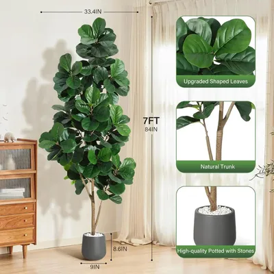 Produktbild von Geigenfeige (Ficus lyrata) - Kunstbaum - 213 cm hoch - Realistische Blätter - Für Außenbereich - Standmodell - Weißer Topf