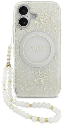 Zdjęcie produktu dla Etui Guess Iml Flowers Electro Pearl Strap Magsafe Na Iphone 17 - Białe