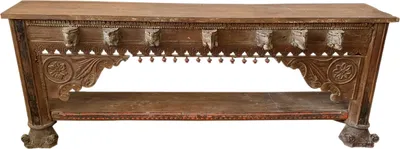 Produktbild von Orientalische Konsole Sideboard schmal Antik Muster 23 Braun 230cm | Orient Vintage Konsolentisch orientalisch handgeschnitzt | Landhaus Anrichte aus Holz massiv | Asiatische Deko Möbel aus Indien