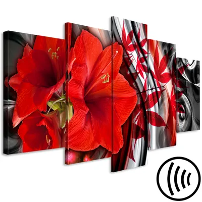 Produktbild von Akustikbild Blumen 200x100 cm Bilder Akustikschaum Hochleistungsschallabsorber Schallschutz Leinwand 5 tlg Wandbild Raumakustik Schalldämmung Lilien Abstrakt b-C-0621-b-m