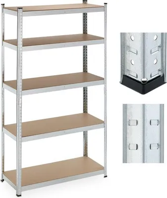 Produktbild von Famanu Stellingkasten 180x100x40 Cm - Tragkraft 500 Kg - Metallregal - Verzinkter Stahl - Für Keller Oder Garage - Silber
