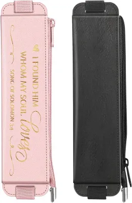 Produktbild von Doppelhalter aus synthetischem Material mit dehnbarer Schnur, Schreibartikel-Tasche mit Schnellverschluss für Terminkalender, Notizblock, Schulausrüstung, Tablet-Accessoires, Rosen Gold und Schwarz