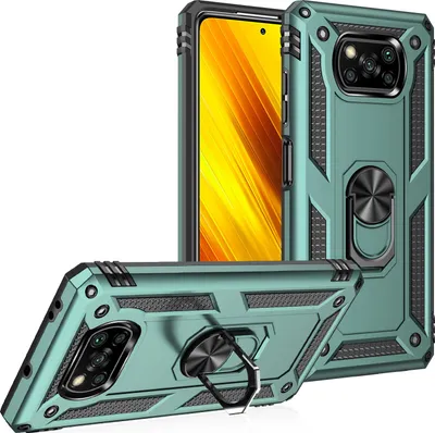 Image de Étui pour Xiaomi Poco X3 NFC étui de protection militaire double couche avec support d'anneau et support vert