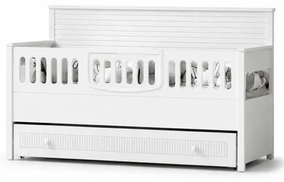 Image de Lit pour enfant blanc avec tiroirs et design moderne à lattes