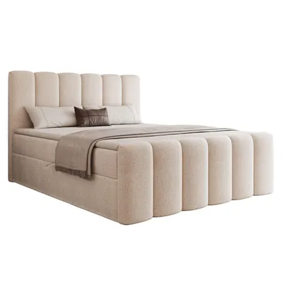 Produktbild von GOLDSTOFF ETERNA Boxspringbett 180x200 cm mit Bettkasten Bonellfederkern & hohem Kopfteil Polsterbett mit Stauraum (Warmes Beige)