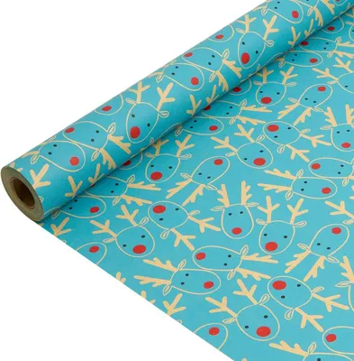 Productafbeelding van Cadeaupapier, kraftpapier, 43 cm x 15 m, met afbeelding van een rendier, recyclebaar, voor Kerstmis