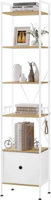 Produktbild von WOLTU Standregal, mit 5 Ablagen, 1 Schublade, Metallrahmen, 40x187x30 cm, Helle Eiche+Weiß