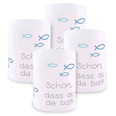 Produktbild von Windlicht Fisch, Tischdeko, Kommunion, Taufe Fisch Deko, Konfirmation Deko für Teelicht und LED-Kerzen,(Blau)