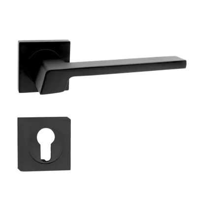 Produktbild von Domino Türgriff CANTORO QR Drückergarnitur PZ - Profilzylinder Set quadratische Rosette Türklinke für Zimmertür, Türbeschläge aus Aluminium Schwarz