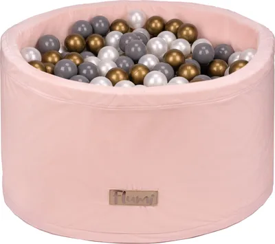 Produktbild von Flumi Bällebad Baby - Bällepool Kinder 90x40cm mit 200 Bällebad Bälle ∅ 7cm in EU hergestellt - Puderrosa + Goldene Bälle