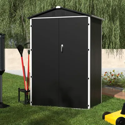 Zdjęcie produktu dla Obudowa metalowa, 2 m², dach dwuspadowy, kolor czarny, wymiary: wysokość 185 cm, szerokość 125,5 cm, głębokość 88,5 cm